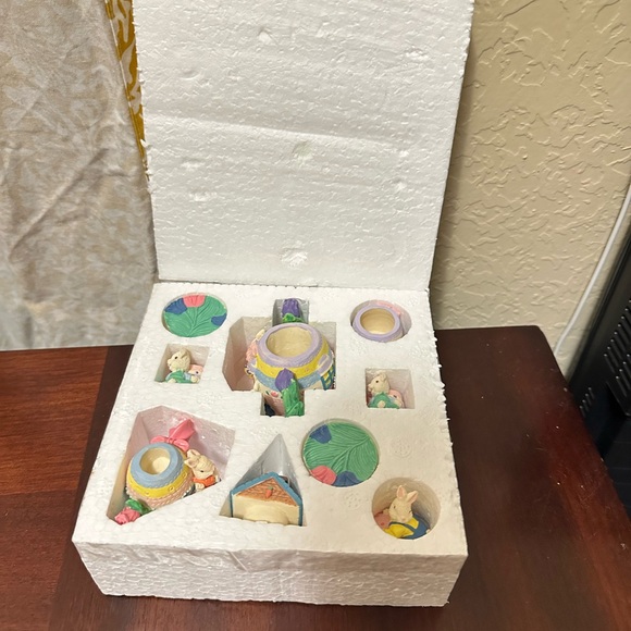 Easter Bunny 10 Pcs Tea set, a.ns Miniature Resin tea set with plates & tray. - Picture 5 of 11